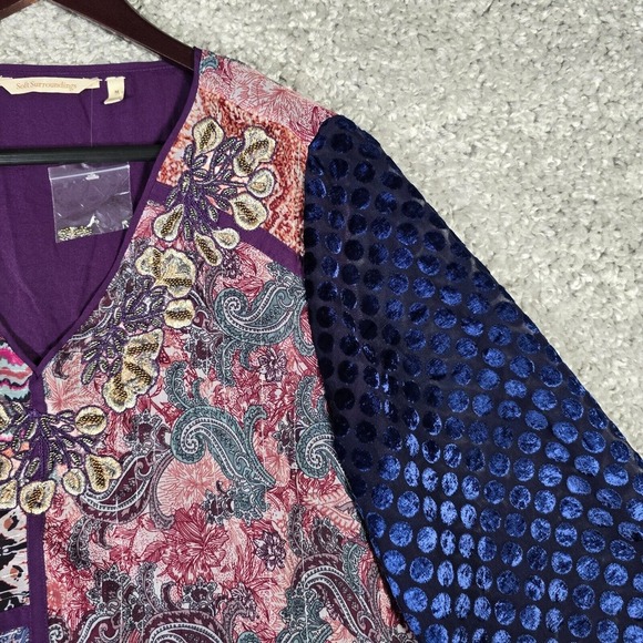 Soft Surroundings Top Womens Medium All Together Patchwork Tunic Beaded - Picture 3 of 12